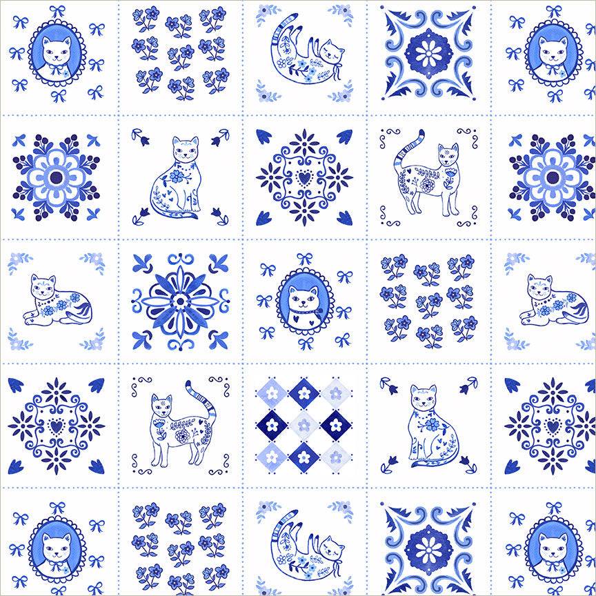 Chateau Meow TIny Tiles - White/Blue