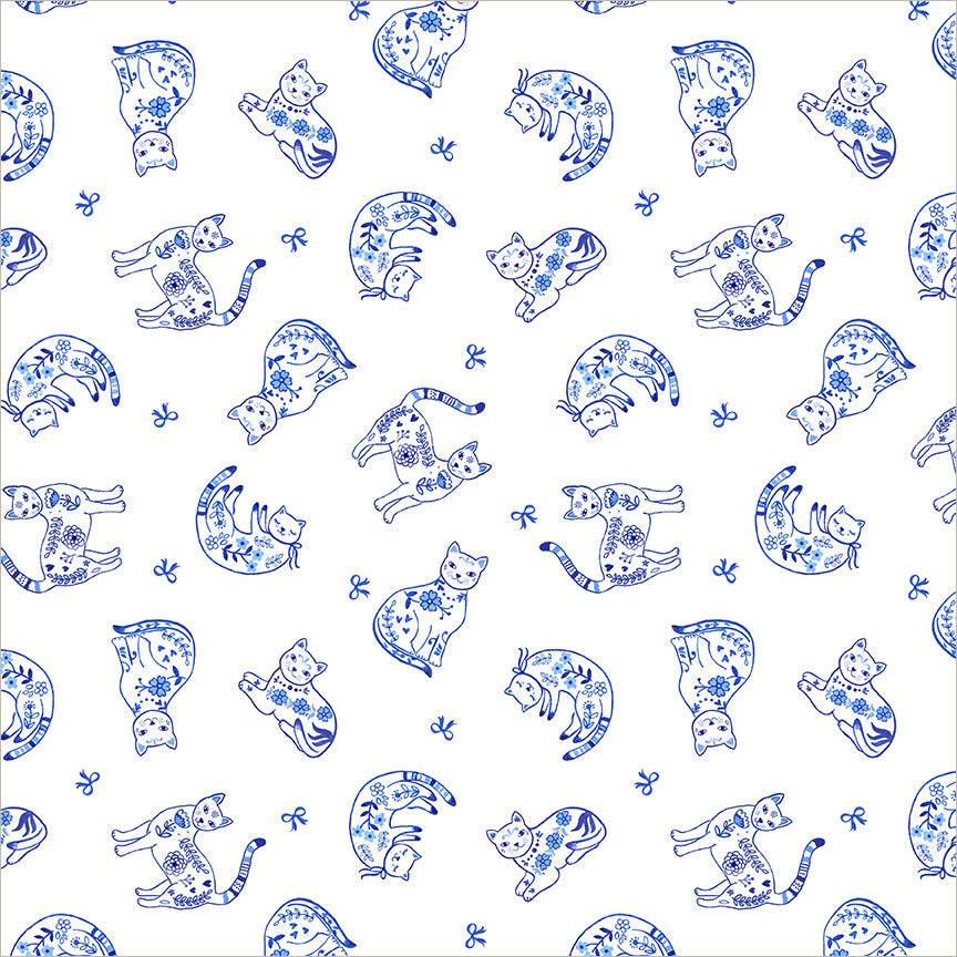Chateau Meow Purrcelain Cats - White/Blue