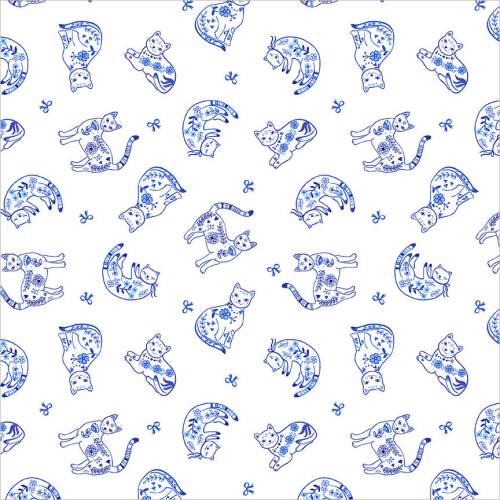Chateau Meow Purrcelain Cats - White/Blue