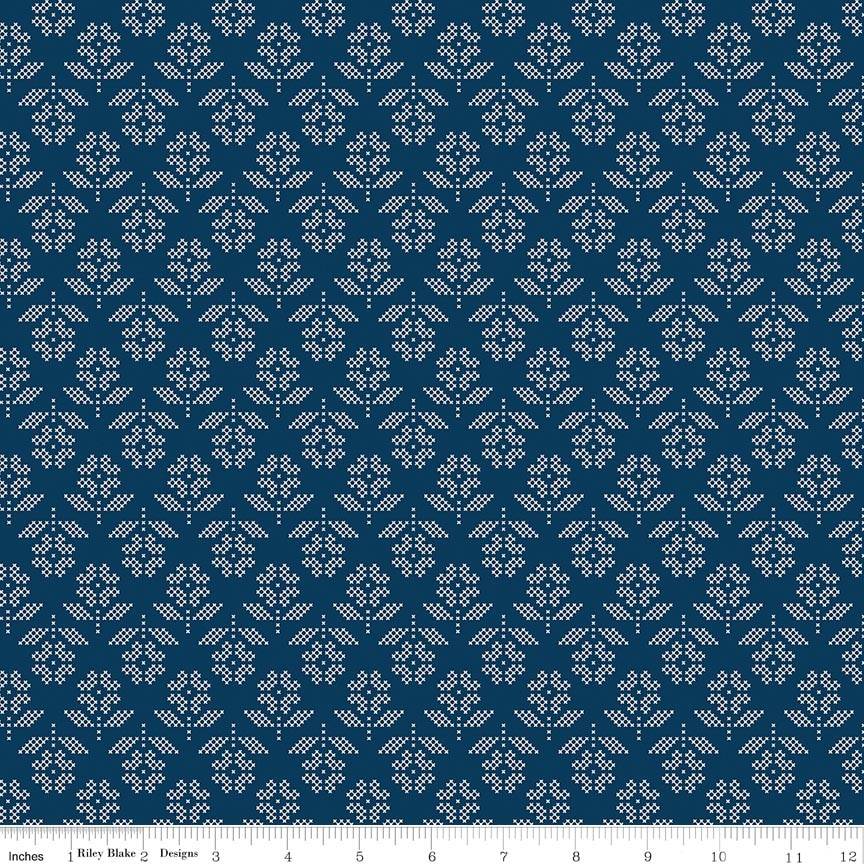 Denim & Daisy Flowers - Oxford Blue
