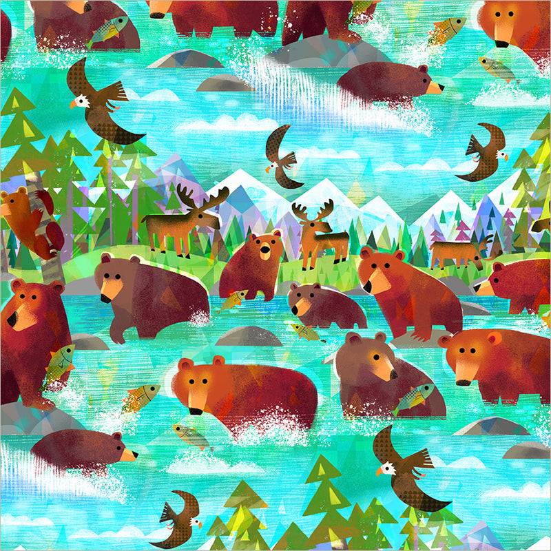 Animal Kingdom Bathing Bears - Turquoise