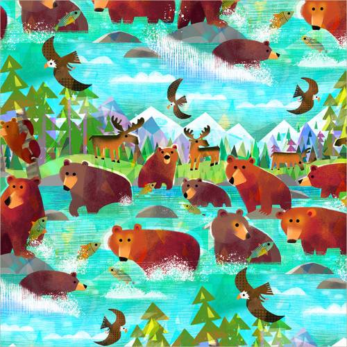 Animal Kingdom Bathing Bears - Turquoise