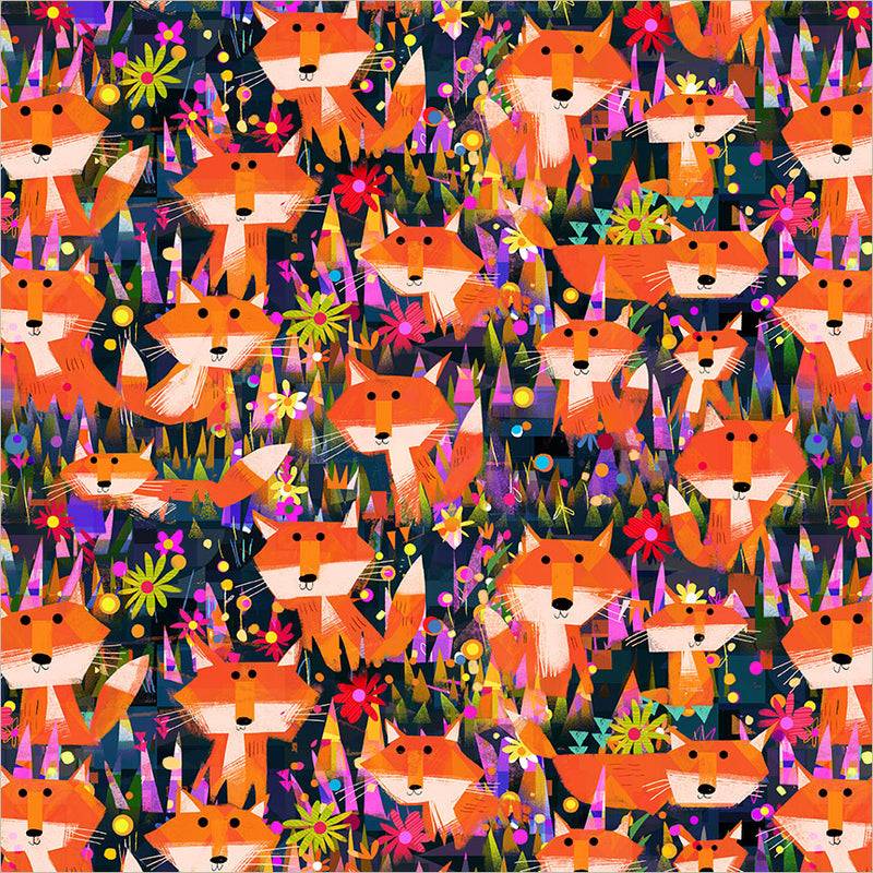 Animal Kingdom Foxes and Flowers - Midnight Blue